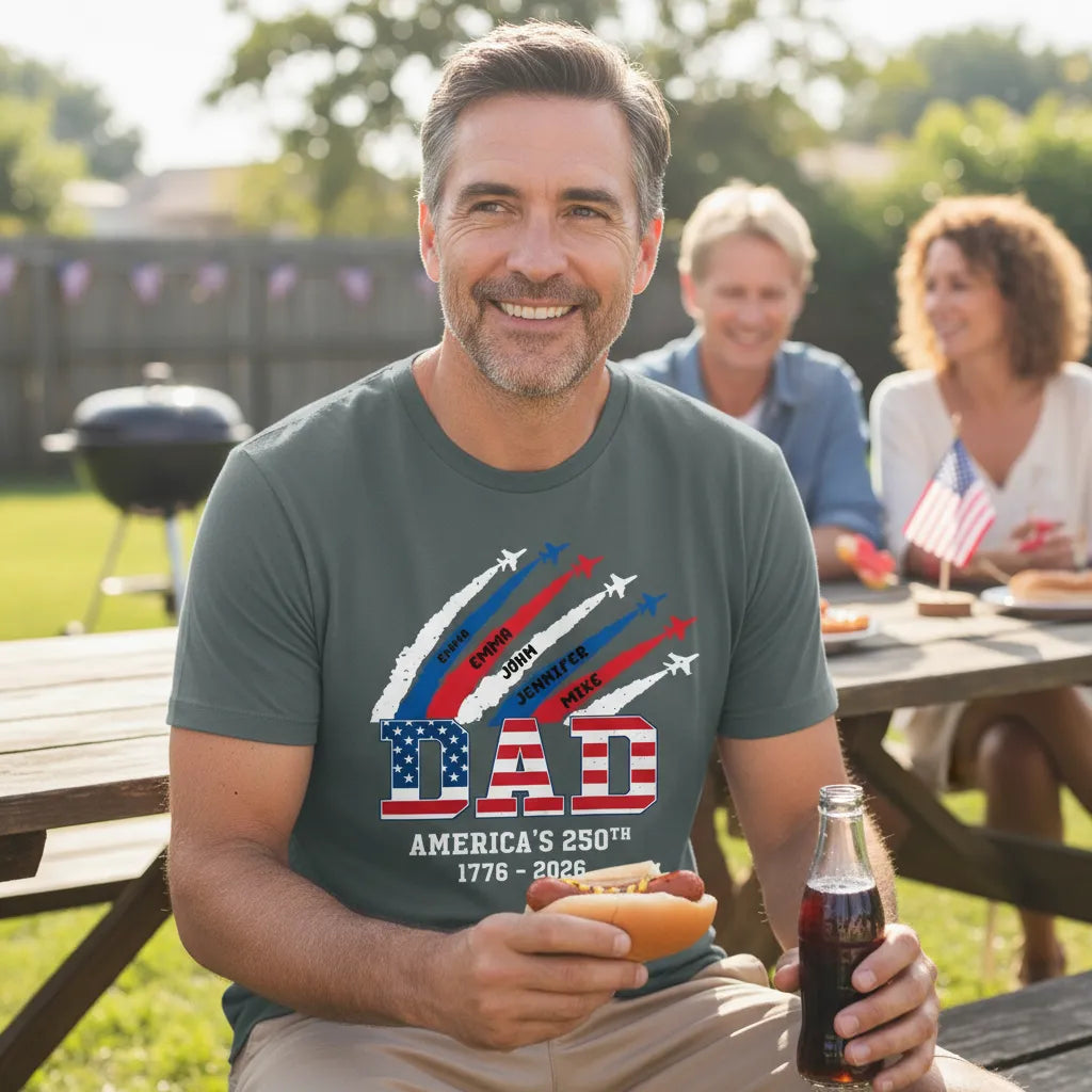 Personalized 250th Anniversary Of The Founding Of The United States Commemorative Shirts, Customizable With Children's Names, Perfect As A Special Family Outfit For Grandpa Or Dad