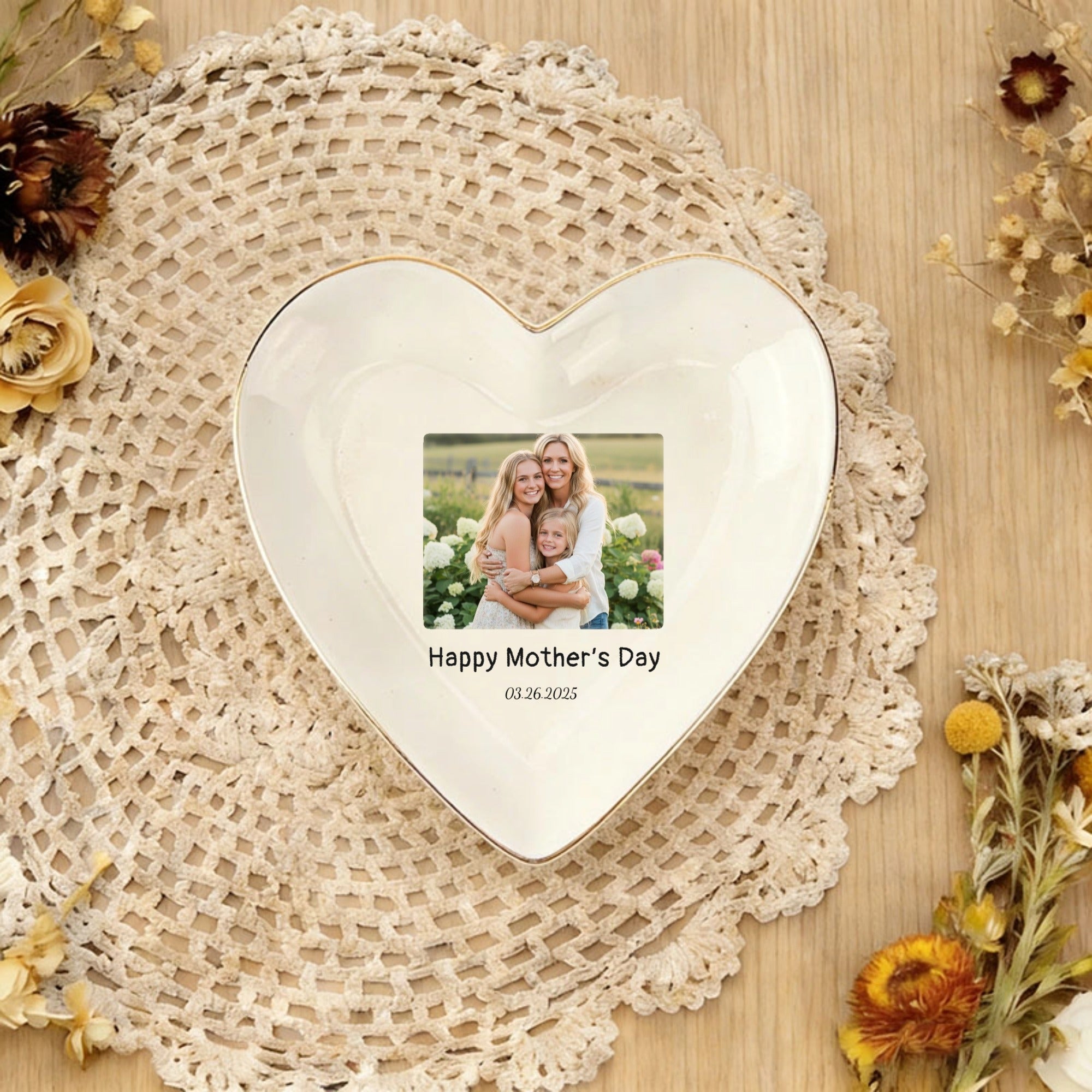 Personalized Photo Jewelry Dish, Mother of The Bride Jewelry Tray, Custom Ring Ceramic Dish with Picture, Mothers Day Gift, Wedding Gift