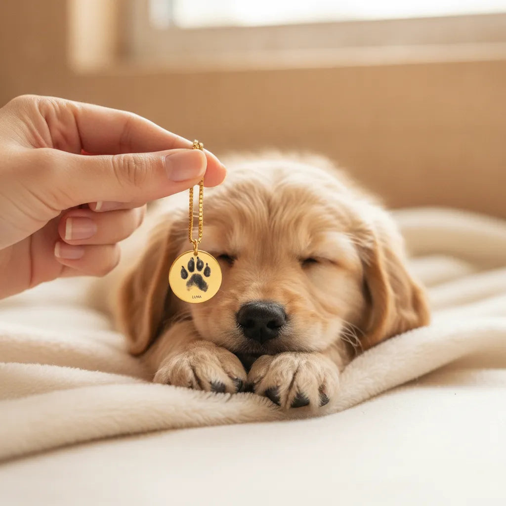 Custom Pet Paw Print Necklace Personalized Animal Paw & Name Disc Pendant Dog Cat Lover Gift