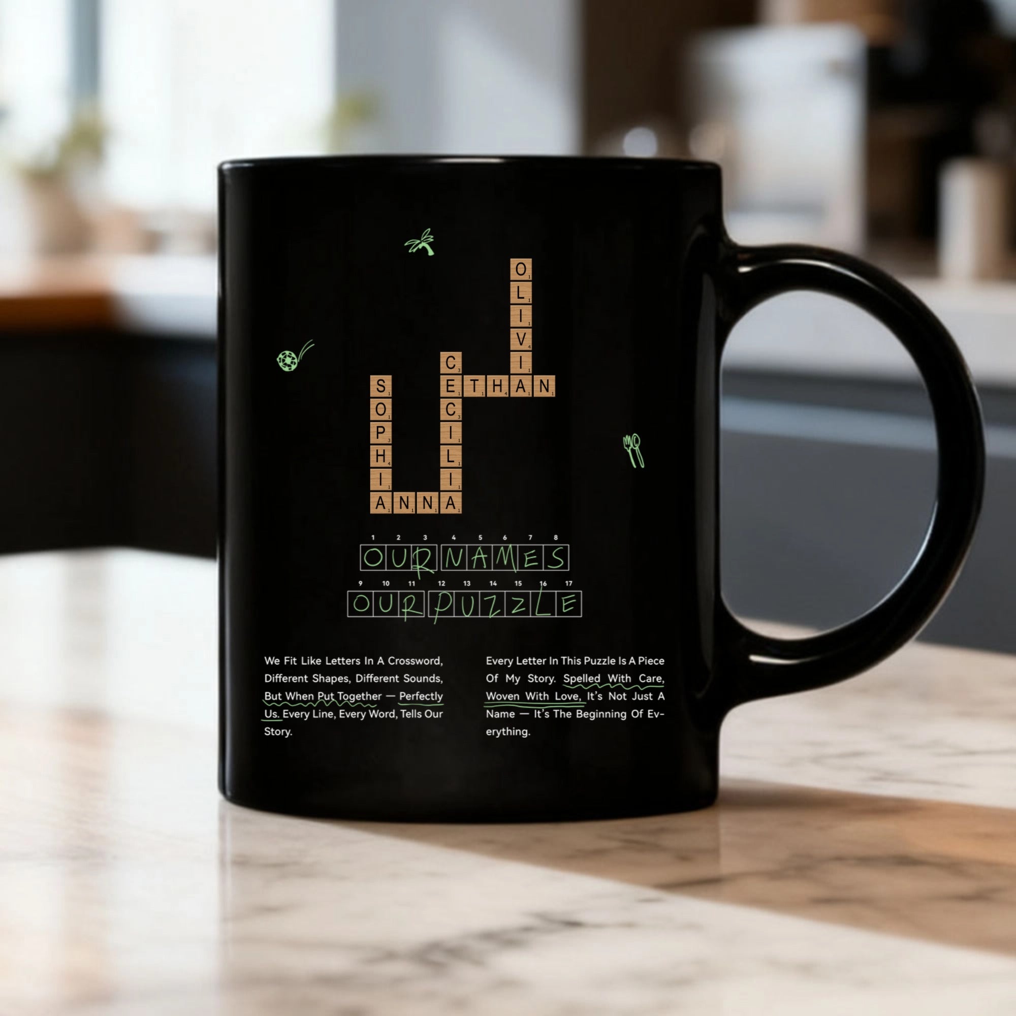 Personalized Scrabble Tile Crossword Mug, Custom Name Puzzle Coffee Cup, Ideal Gift For Family & Friends