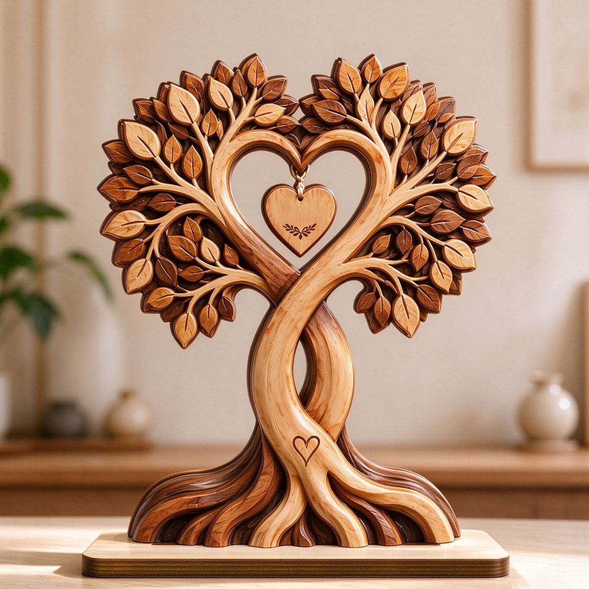 Personalized Double Layer Wooden Plaque, Heart Shaped Tree Pattern, Custom Names and Dates, Meaningful Keepsake Gift for Family, Couples and Friends