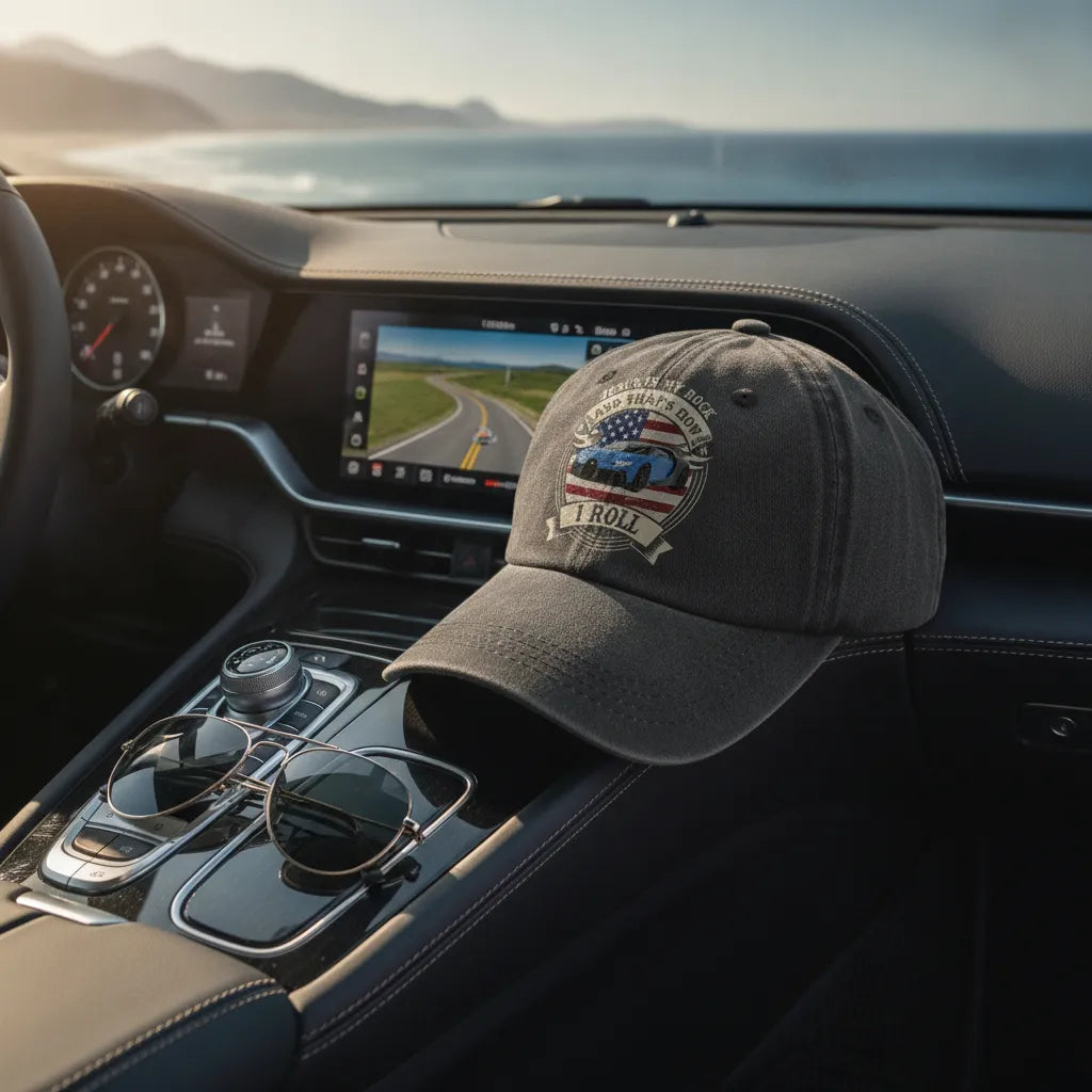 This Is My Style — Custom Vintage Washed Denim Baseball Cap With Car Photo