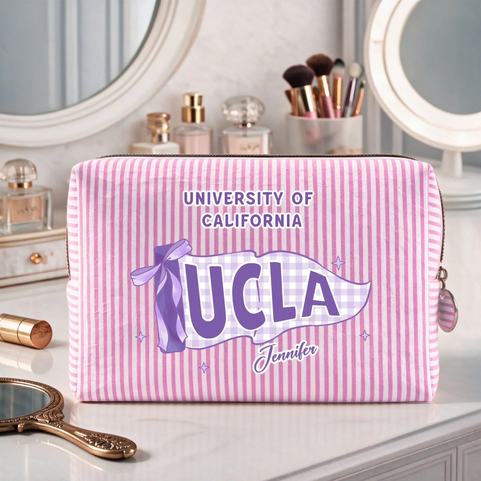 Personalized Flag Pattern Design, Custom Striped Cosmetic Bag, Perfect Gift For Students
