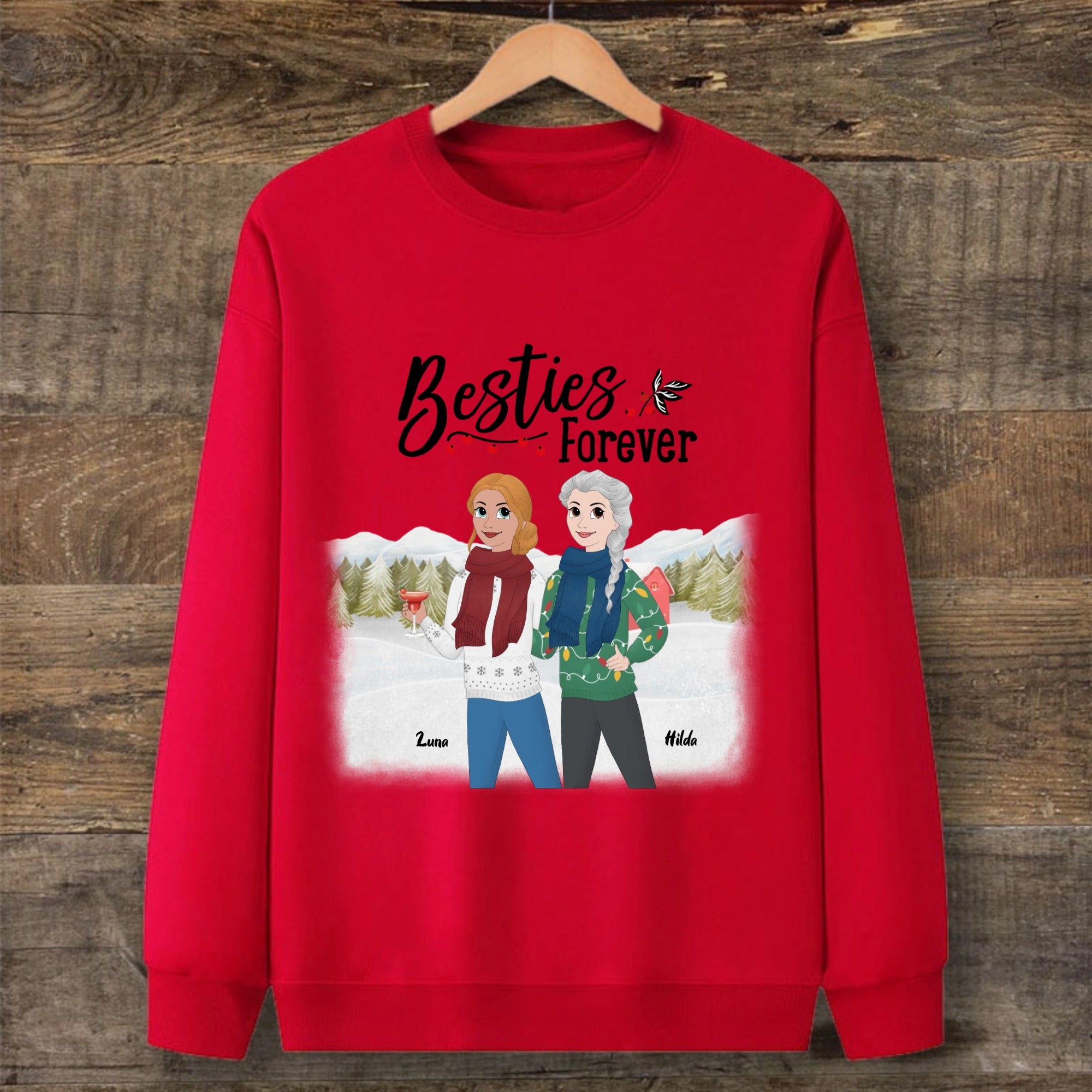 Besties Forever Christmas Personalized Sweatshirt, Friendship Gift For Girls And Best Friends