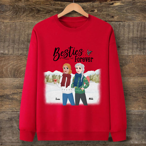 Besties Forever Christmas Personalized Sweatshirt, Friendship Gift For Girls And Best Friends