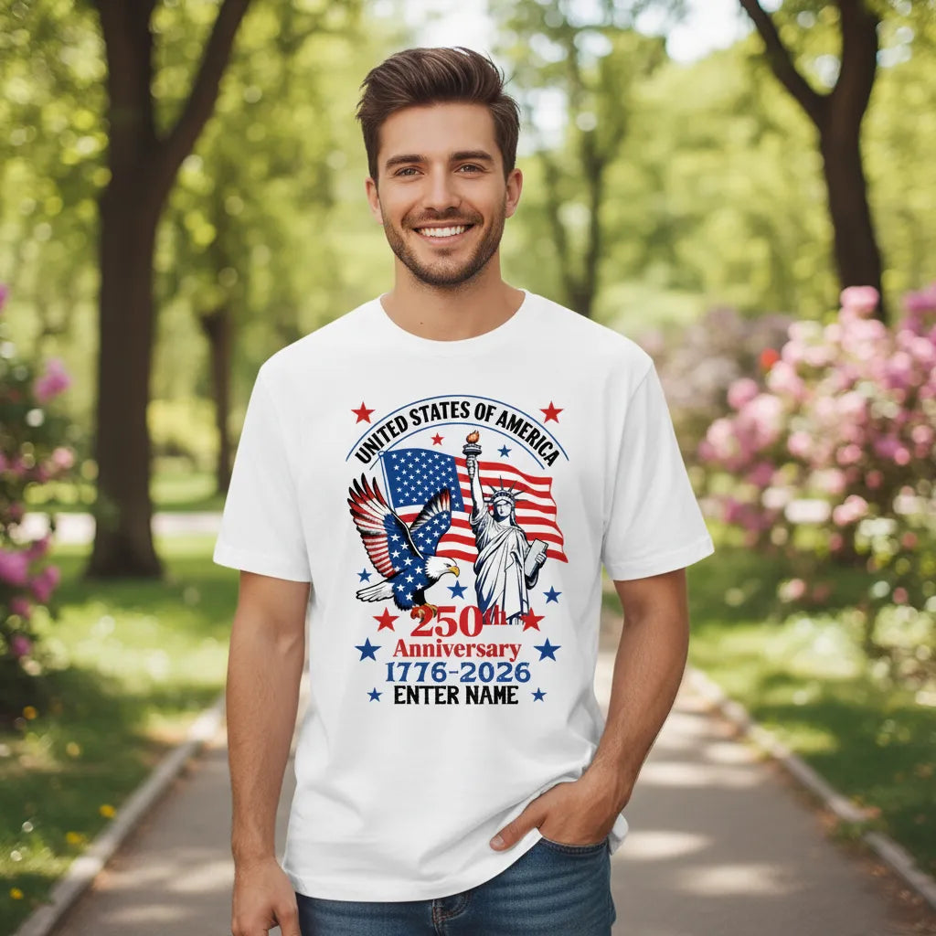 Personalized USA 250th Anniversary T-Shirt Design, Custom Patriotic Keepsake, The Perfect Gift For Proud Americans