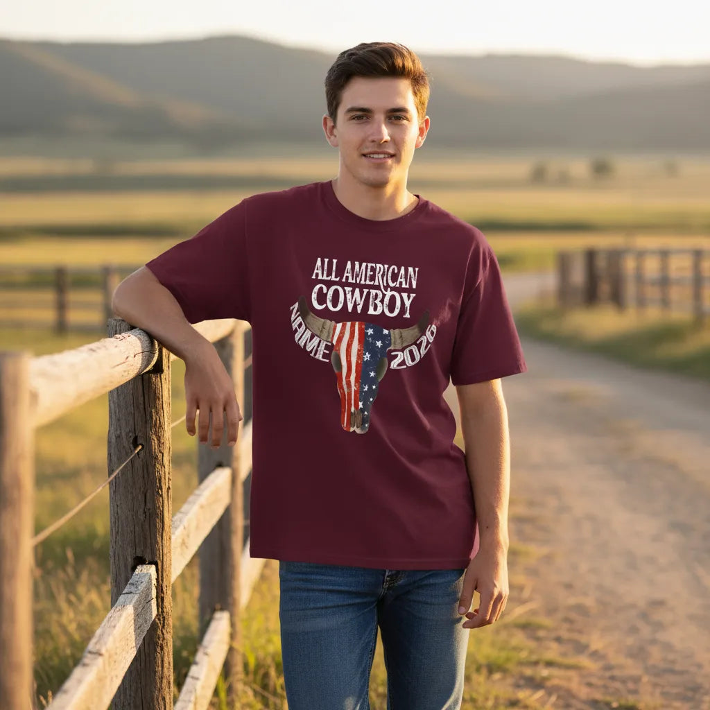 Personalized All American Cowboy Design, Custom Western Patriotic T-Shirt, The Perfect Gift For Cowboys & USA Lovers