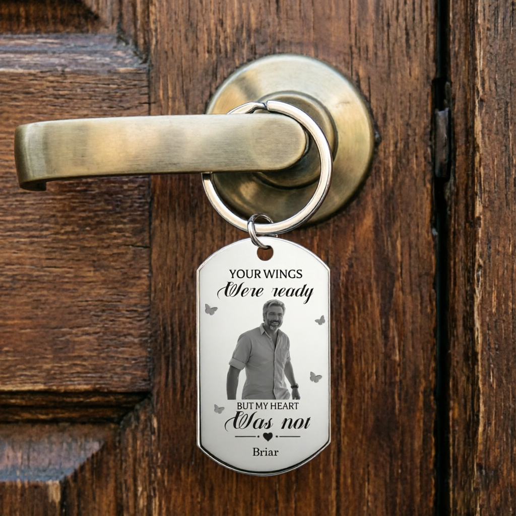 Custom Photo "I Will Cherish You Until We Meet Again"—A Personalized Stainless Steel Keychain, A Gift To Commemorate A Deceased Loved One, A Token Of Condolence, Or A Present for Family and Pet Owners.