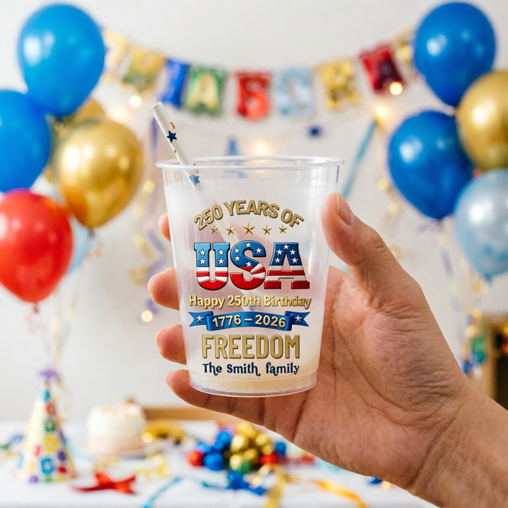 Personalized Frosted Plastic Disposable Cups, Commemorating The 250th Anniversary Of The Founding of the United States, The Perfect Gift For Mom, Dad, Siblings and Children—Born To Be Strong.
