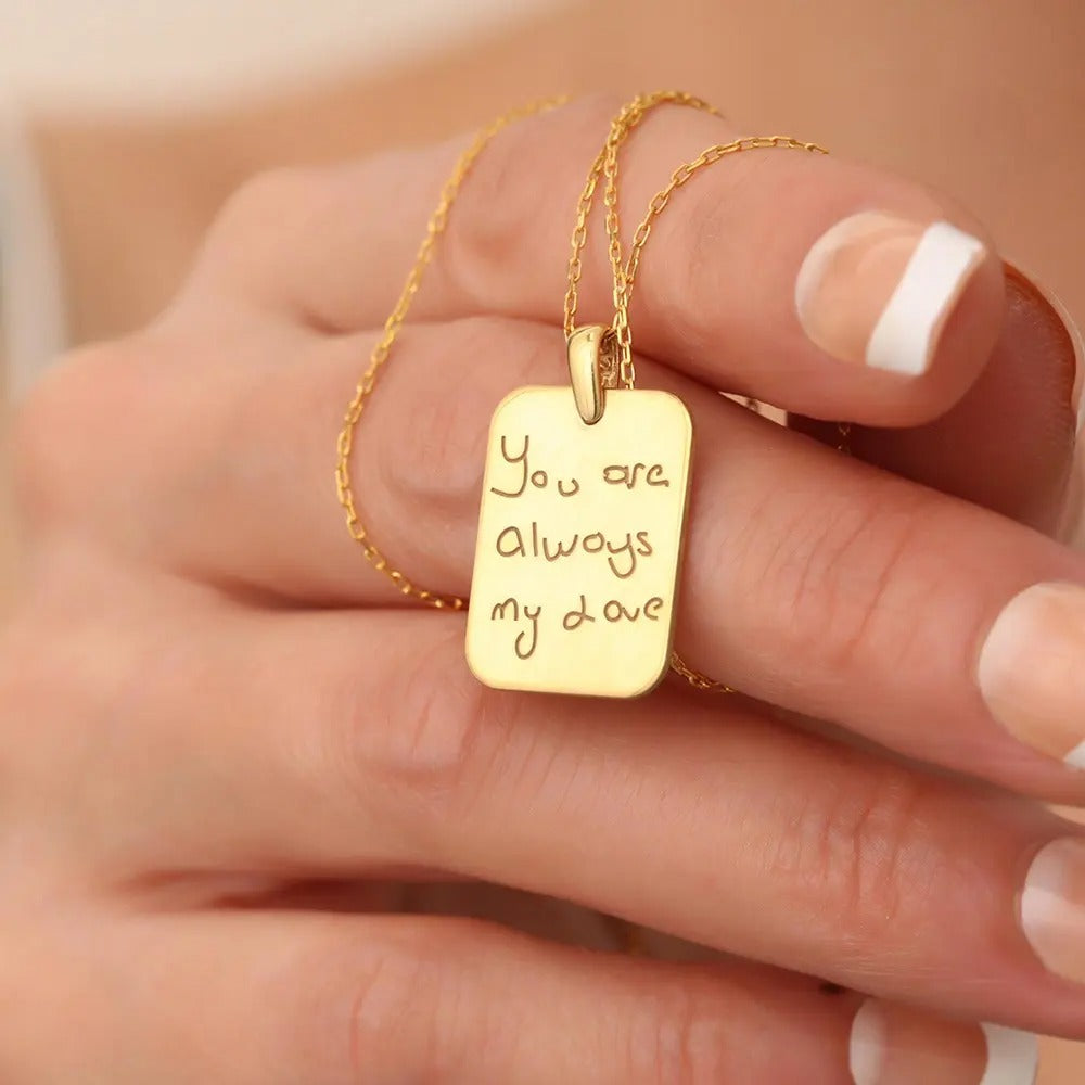 Custom Handwriting Necklace, Personalized Signature Engraved Pendant Necklace in 925 Sterling Silver, Memorial Gift for Her