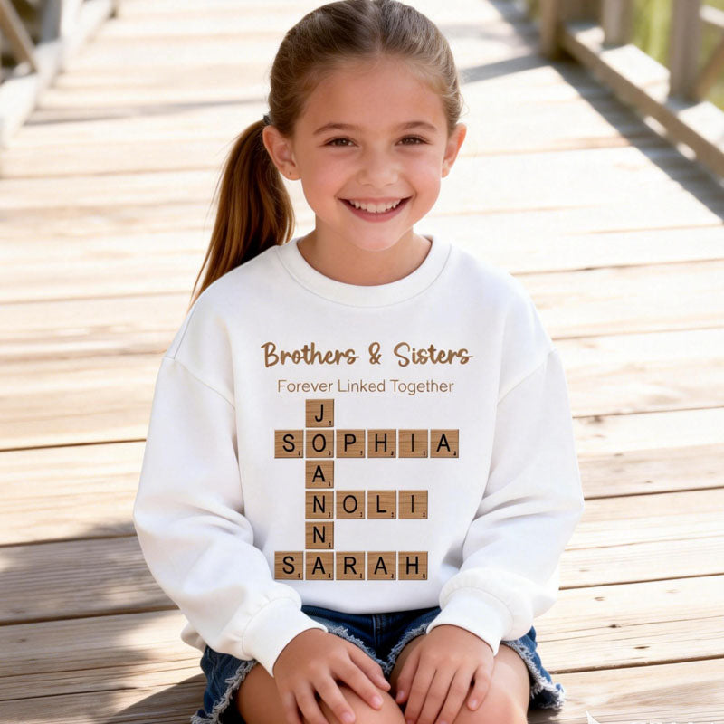 Crossword Puzzle Art Personalized Children's Sweatshirts - Perfect Gift for Siblings, Family & Any Loved Ones, Unisex