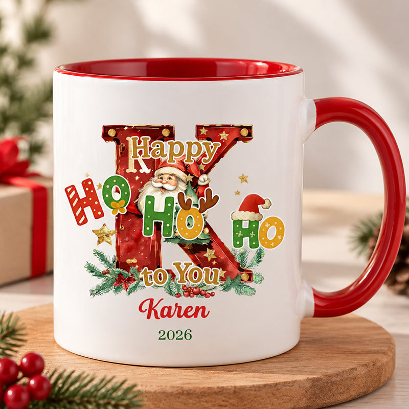 Personalized Happy HoHoHo to You Christmas Santa Claus Initial Ceramic Mug with Name Christmas Gift for Family Kids