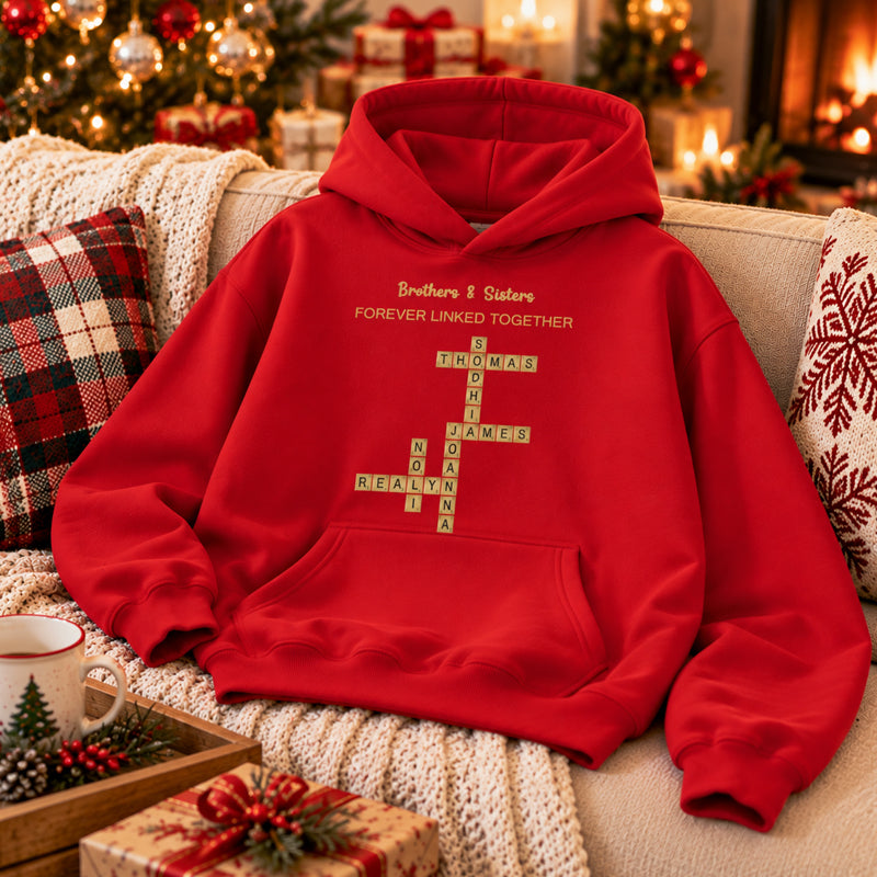 Custom Unisex Crossword Art Heavyweight Hoodie – 790g Warm Pullover Personalized with Any Words - Perfect for Siblings, Family & Any Unique Connection