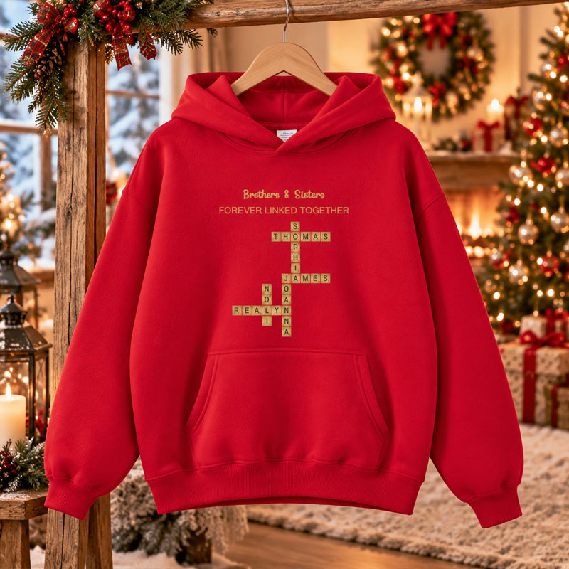 Custom Unisex Crossword Art Heavyweight Hoodie – 790g Warm Pullover Personalized with Any Words - Perfect for Siblings, Family & Any Unique Connection