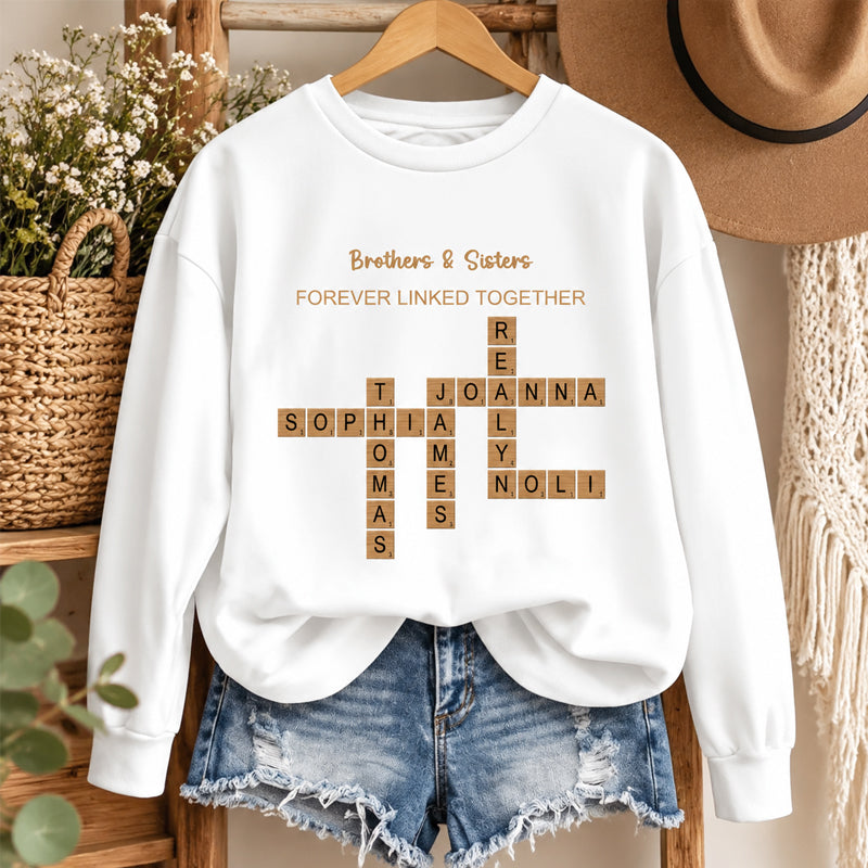 Names, Inside Jokes & Memories Crossword Art Personalized Sweatshirt - Perfect Gift for Siblings, Family & Any Loved Ones, Unisex