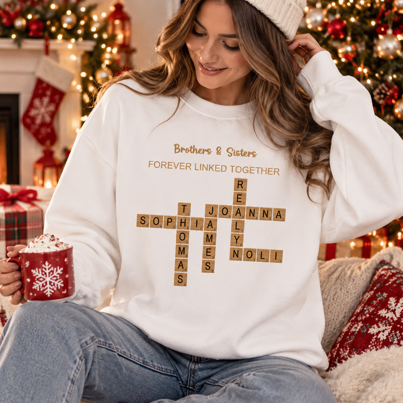 Names, Inside Jokes & Memories Crossword Art Personalized Sweatshirt - Perfect Gift for Siblings, Family & Any Loved Ones, Unisex